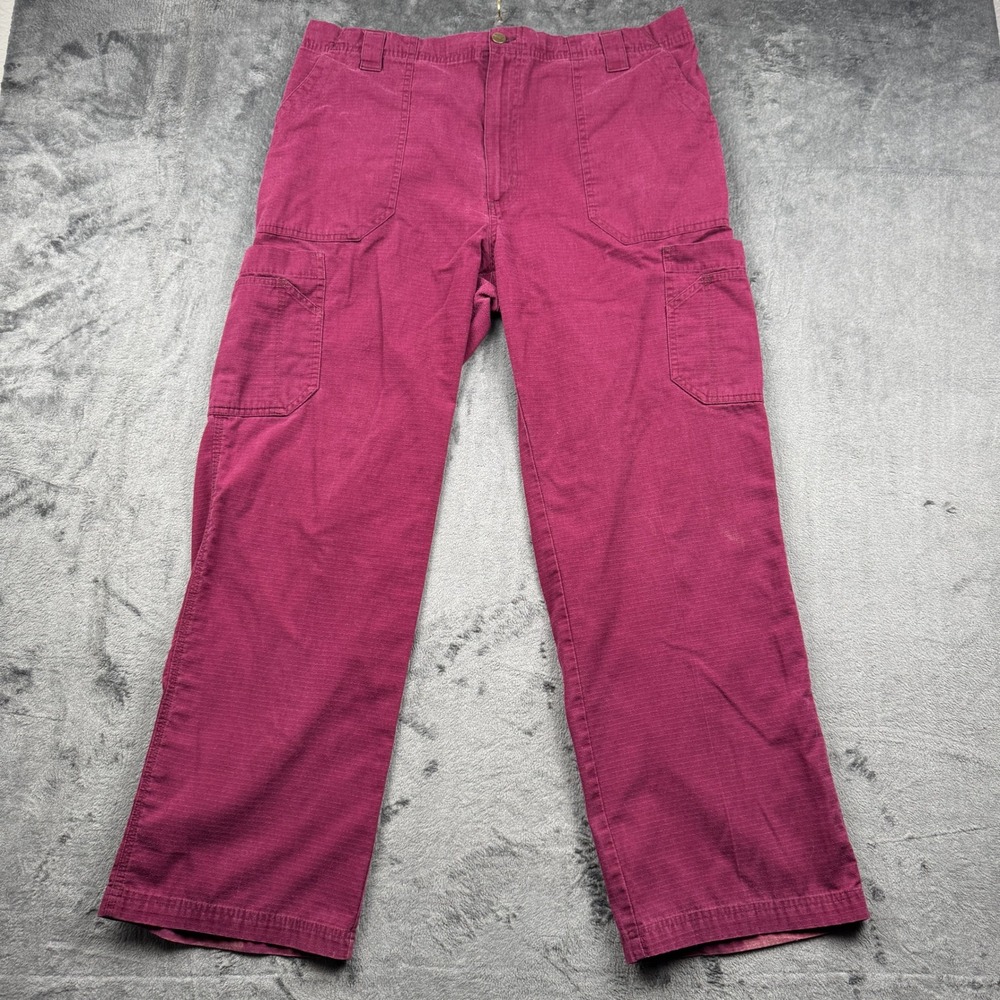 Carhartt Cargo Scrub Pants Mens L Burgundy Ripstop Utility Good Distressed